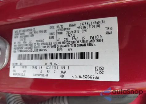 2020 Ford Escape Se z USA, uszkodzony, nr VIN 1FMCU0G63LUB56795